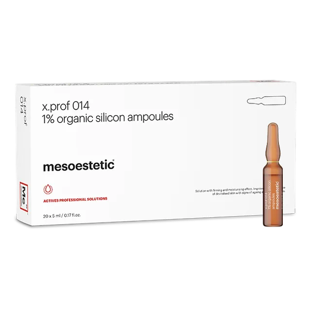 MESOESTÉTICO x.prof 014 silicio orgánico 1% : Cuidado reafirmante y antiedad para una piel joven y elástica | 20 ampollas de 5 ml